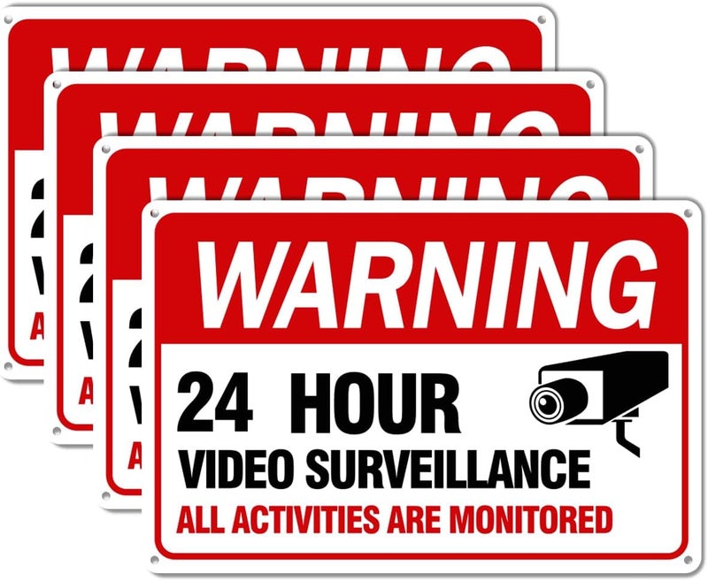 multiwins Video Surveillance Sign, 4-Pack 12"x 8" Security Camera Signs, Reflective and Waterproof Material 24 Hour Surveillance Sign For Home/Business - Image 1